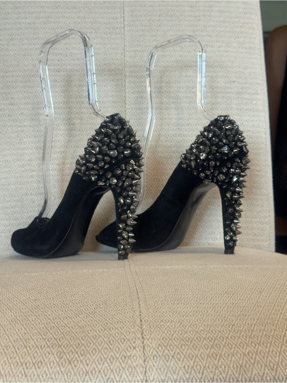 Sam Edelman Black Suede Peep-Toe Heels with Spike Embellishments - Picture 3 of 10